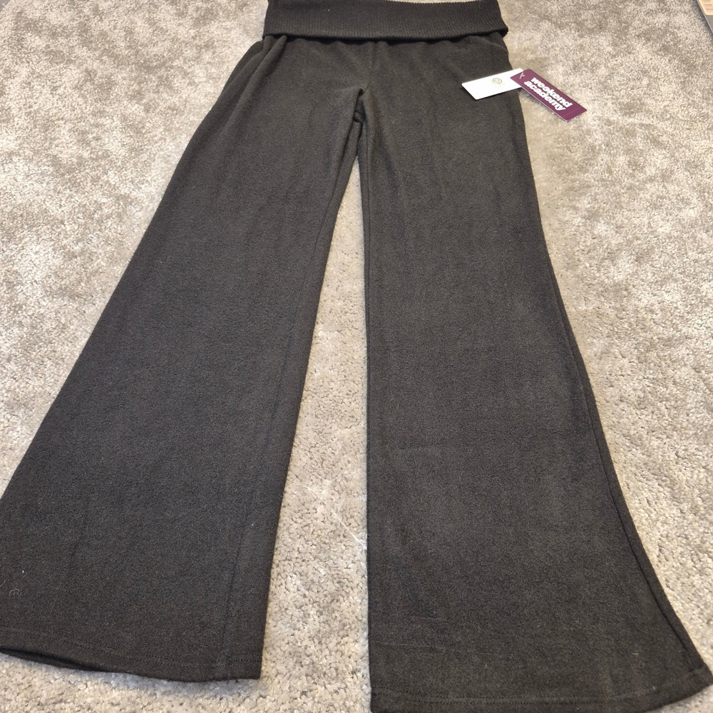 Weekend Academy Girls Charcoal Grey Flare Knit Pants Foldover Waist L 10-12 NWT